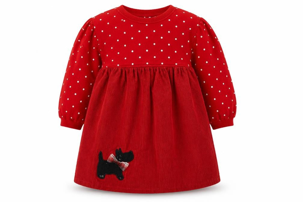 Next Girls Red Polka Dot Applique Corduroy Dress 4-5 Years