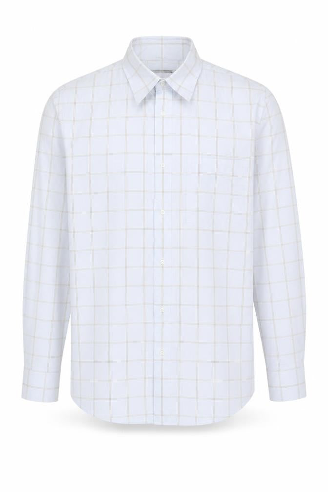 Front view of Jaeger Classic Fit Men's White Check Shirt L