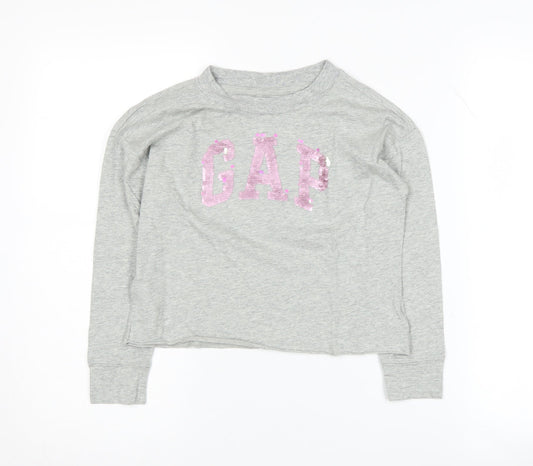 Gap Girls Grey Long Sleeve Sequin T-Shirt 6-7 Years Casual