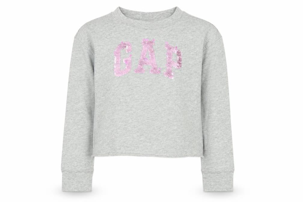 Front view of Gap girls’ grey long sleeve sequin t-shirt 6-7 years casual