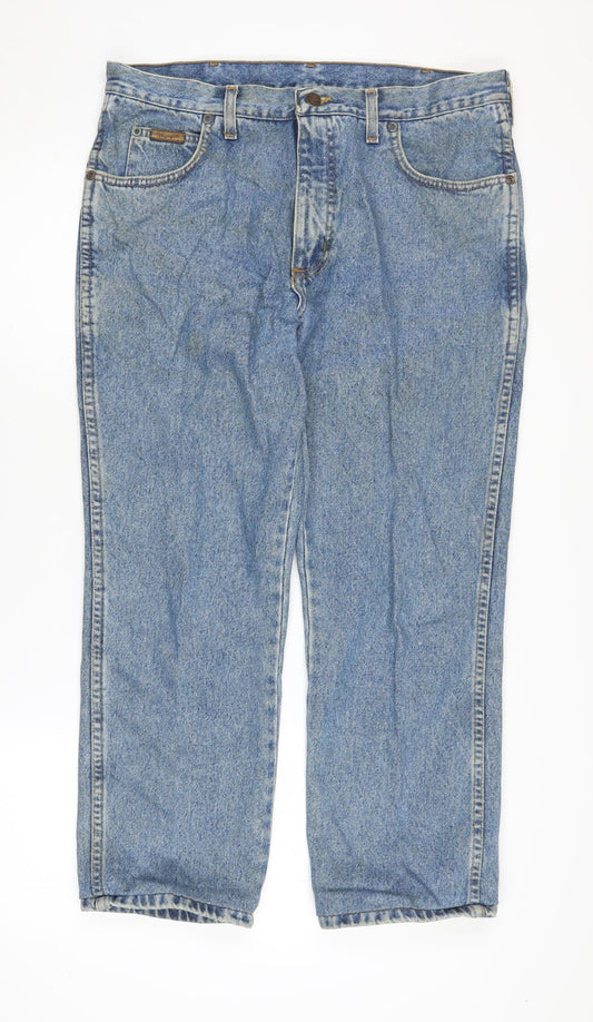 Wrangler Men's Blue Straight Jeans Size 36 Medium Wash