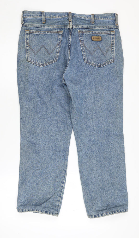 Wrangler Men's Blue Straight Jeans Size 36 Medium Wash
