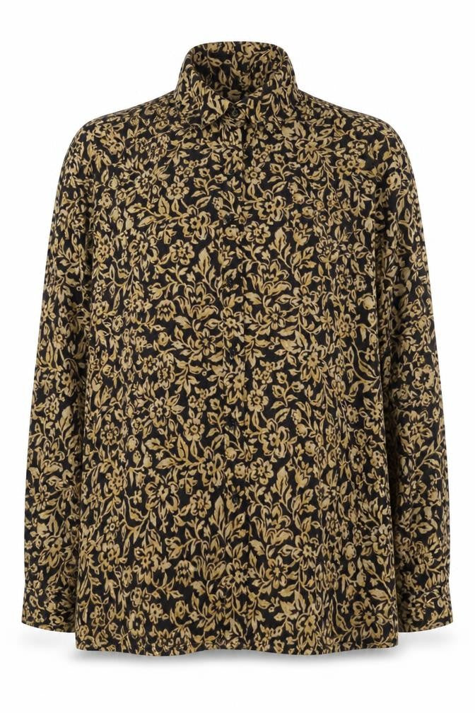 Viyella Women's Black Floral Button-Up Shirt, Size 12