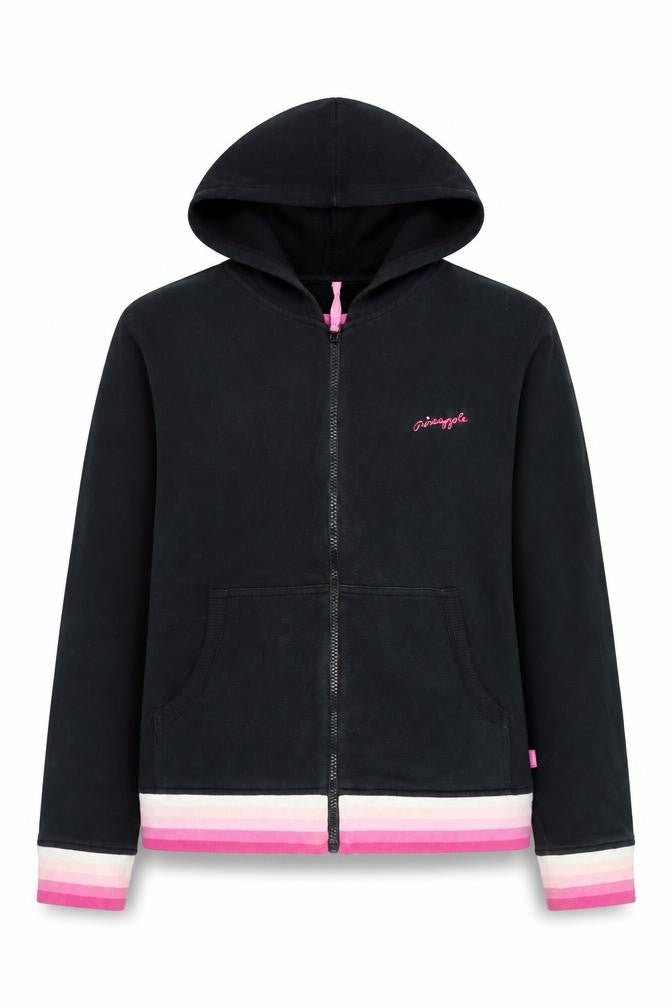 Front view of Pineapple girls’ black hoodie, 15-16 years, full zip