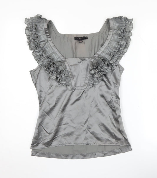 Ted Baker Women's Grey Sleeveless Ruffle Blouse