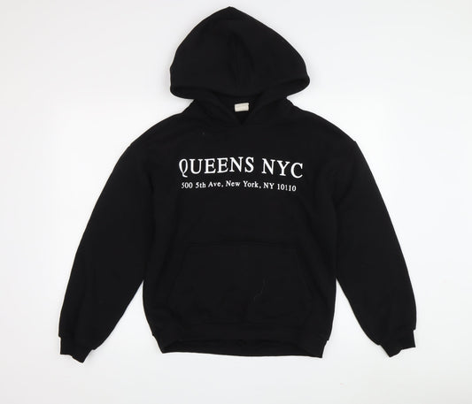 Zara Boys Black Graphic Print Pullover Hoodie Size 14