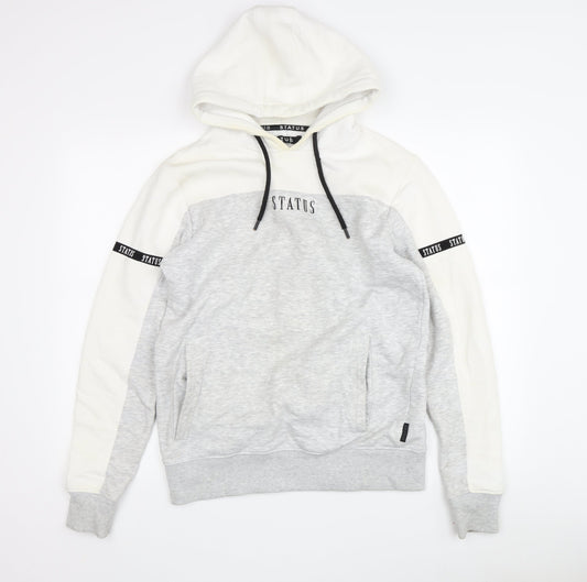 STATUS Men's Grey Pullover Hoodie, Size S, Logo Accented