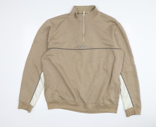 boohooMAN Mens Beige 2XL 1/4 Zip Sweatshirt
