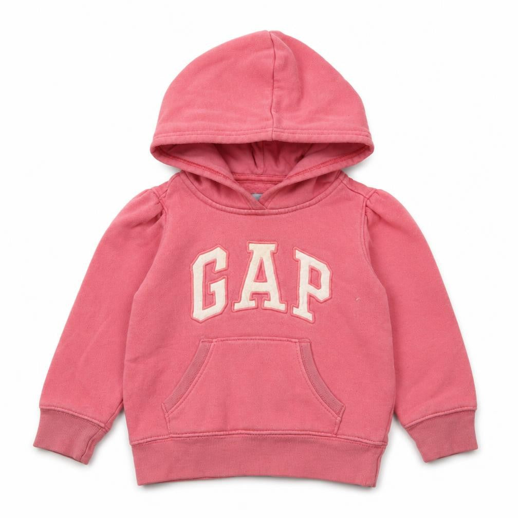 Front view of Gap girls’ pink pullover hoodie 2 years - casual comfy everyday wear