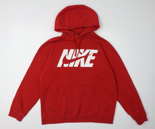 Nike Men's Red Pullover Hoodie L with Logo