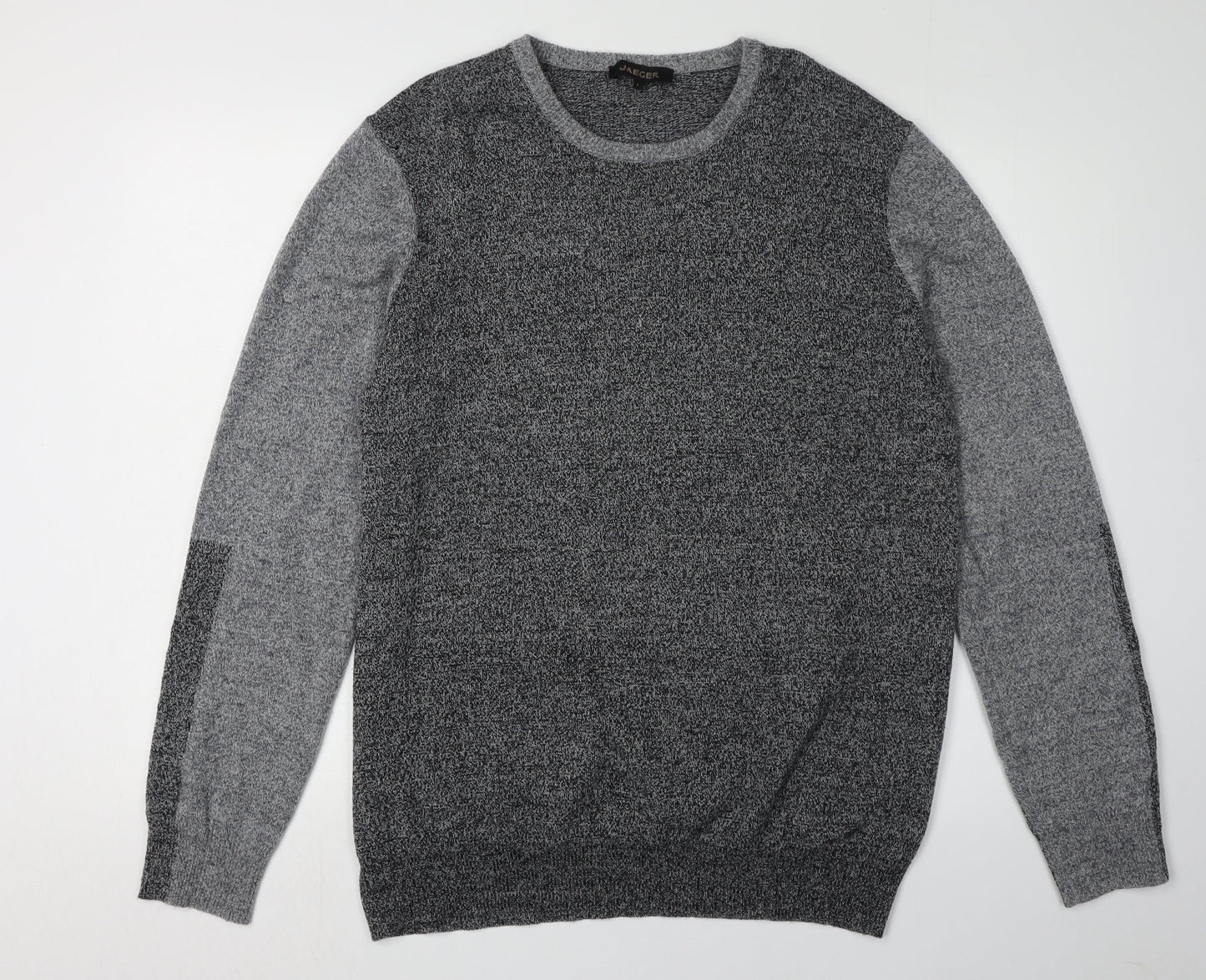 Jaeger Men's Grey Wool Pullover Jumper, L, Crew Neck