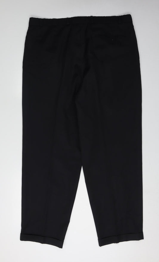 BHS Men's Black Wool Trousers, Size L, Formal Style