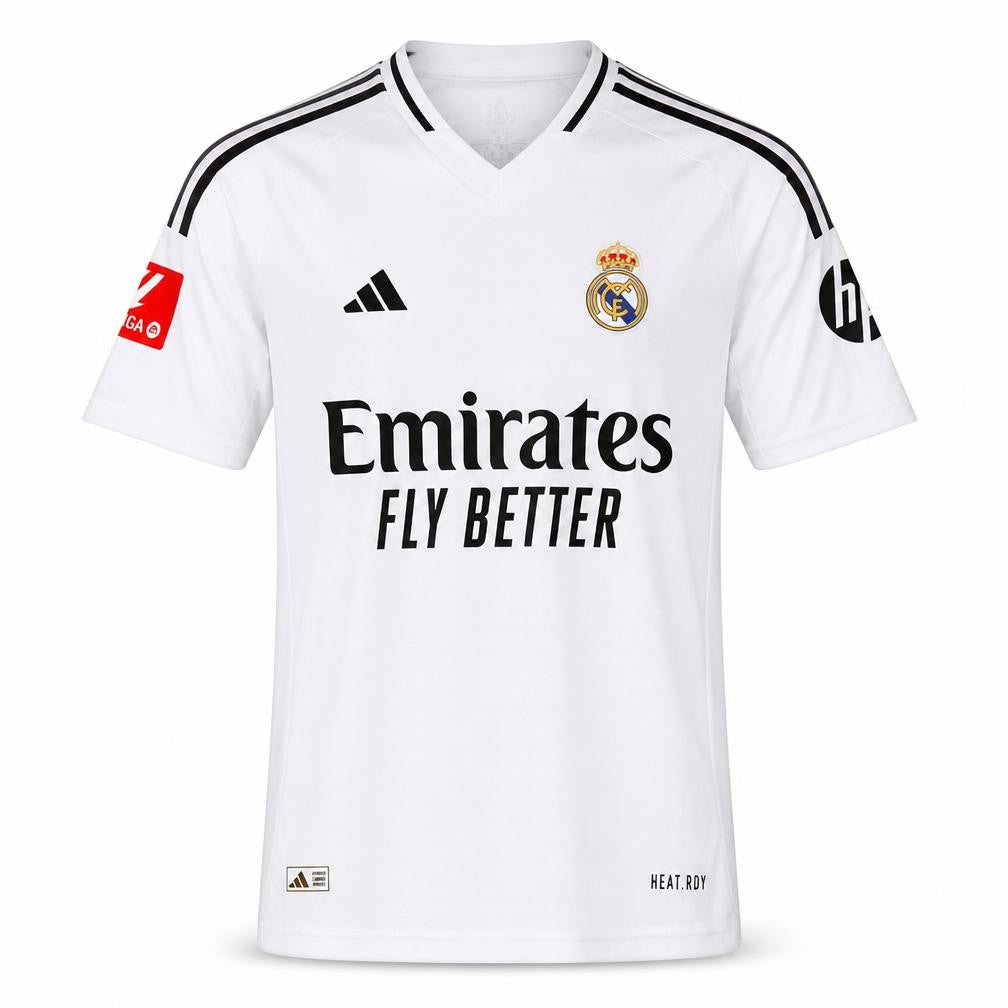 Front view of Adidas boys’ white football jersey, size 176, short sleeve