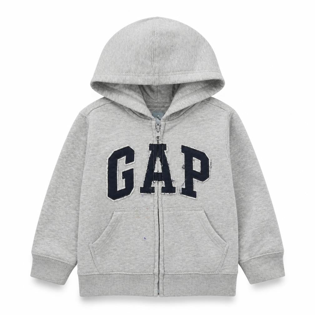 Front view of Gap boys’ grey full zip hoodie, 4 years, cotton blend