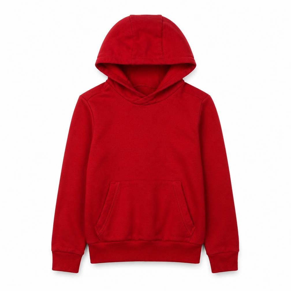 Front view of Decathlon boys’ red pullover hoodie 10-11 years