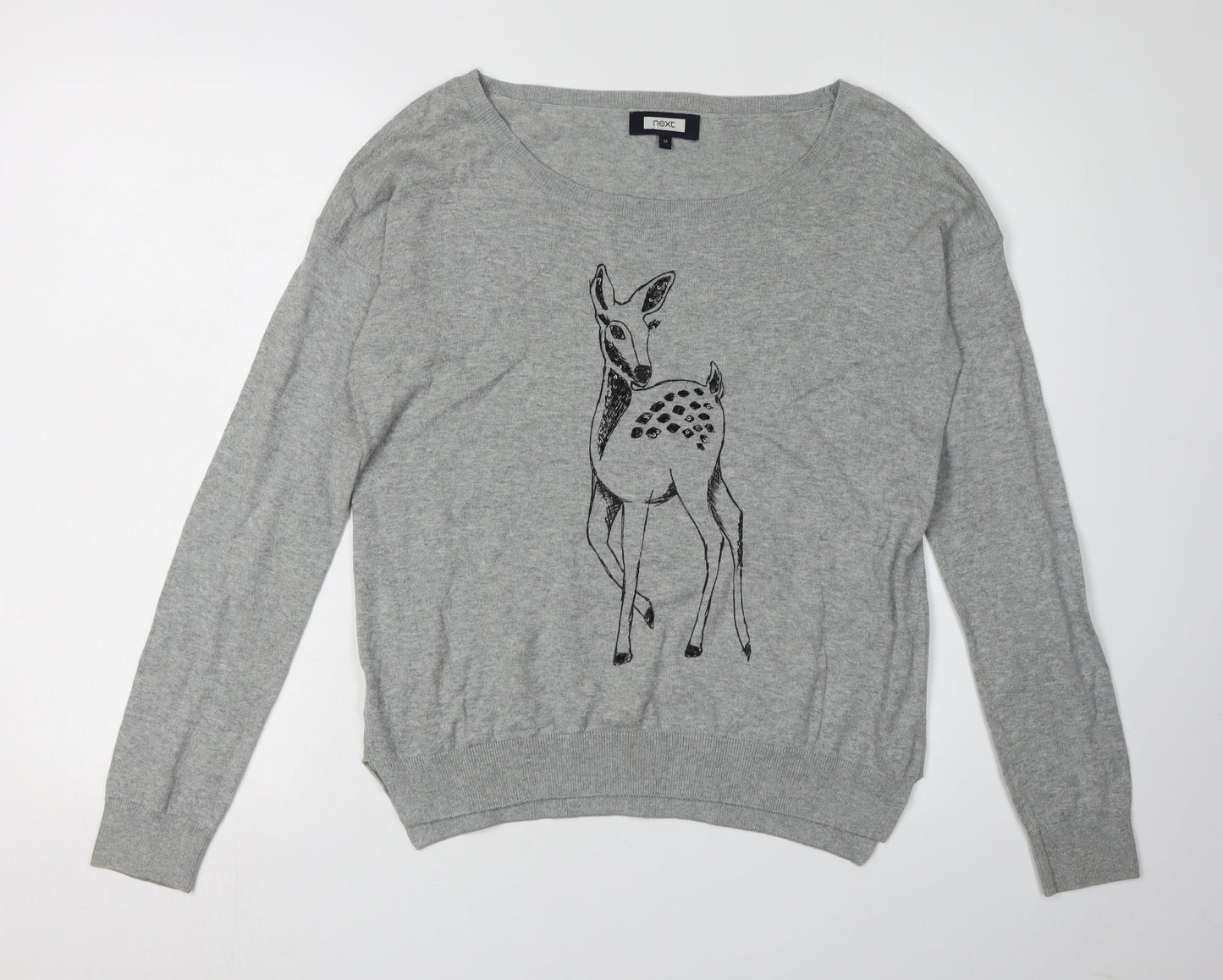 Next Women's Grey Deer Jumper UK 12 Casual