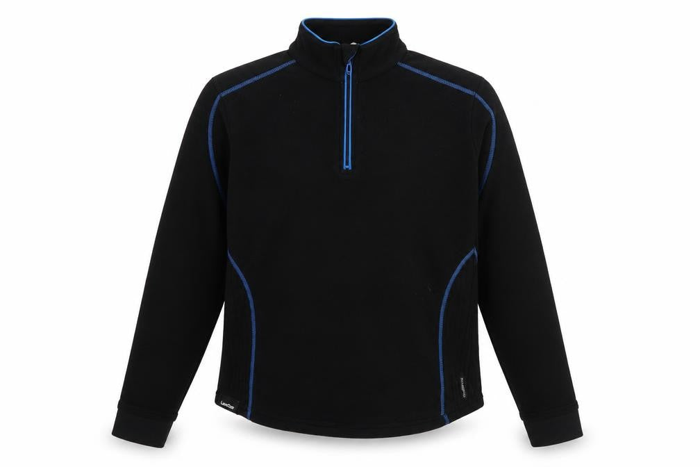 Front view of Oxylane boys’ black 1/4 zip sweatshirt, size 14, years