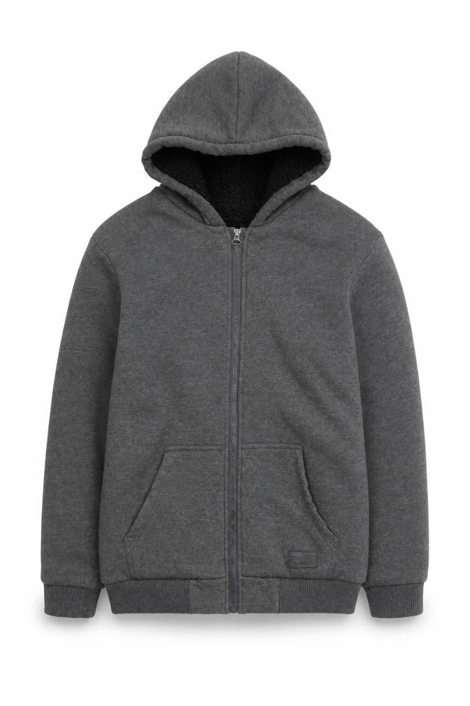 Front view of Brave Soul boys’ grey full zip hoodie 13 years - fleece warm
