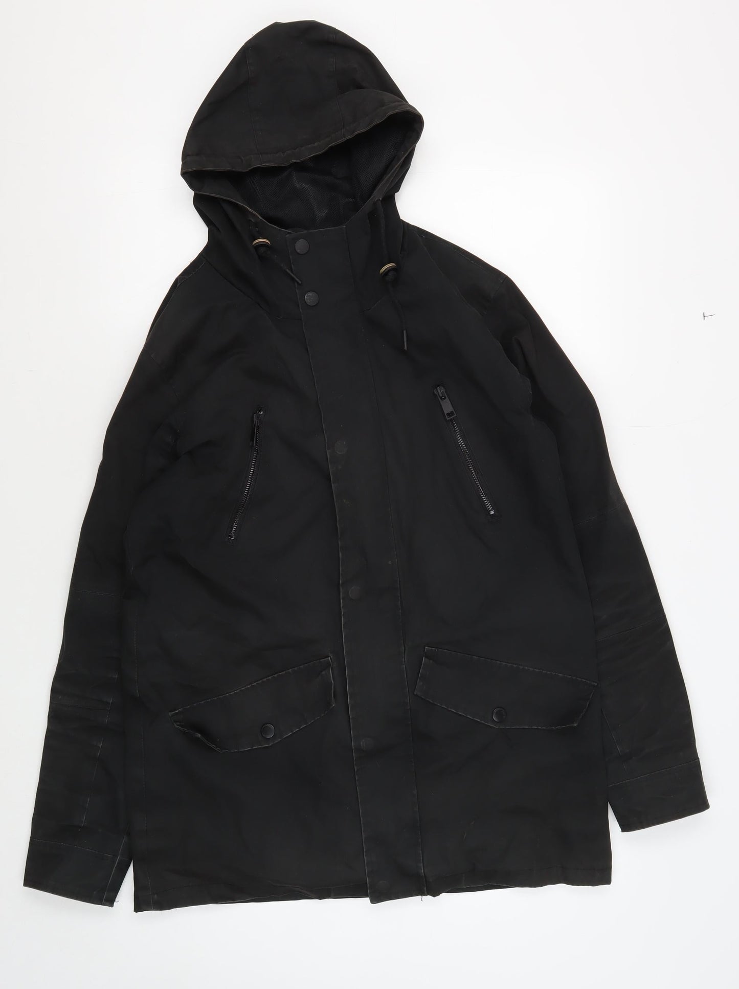 Brave Soul Men's Black Cotton Parka, Size S, Hooded Casual Coat