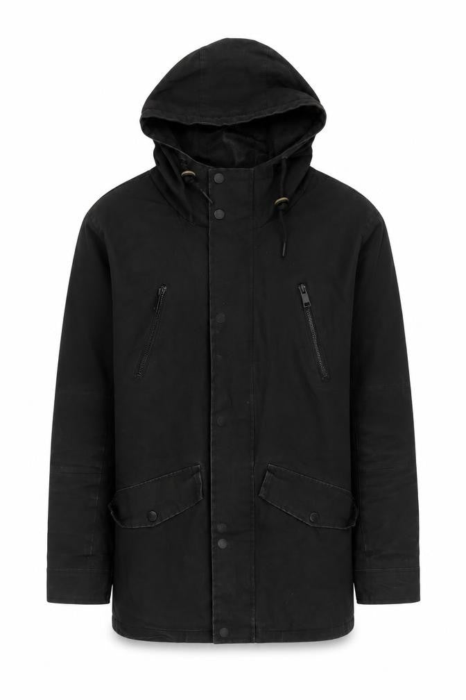 Brave Soul Men's Black Cotton Parka, Size S, Hooded Casual Coat