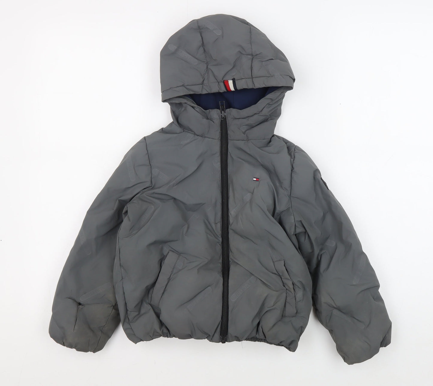 Tommy Hilfiger Boys Grey Hooded Puffer Jacket Size 110