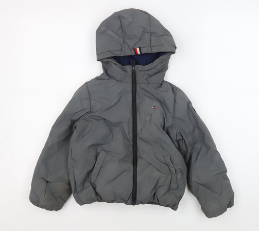 Tommy Hilfiger Boys Grey Hooded Puffer Jacket Size 110