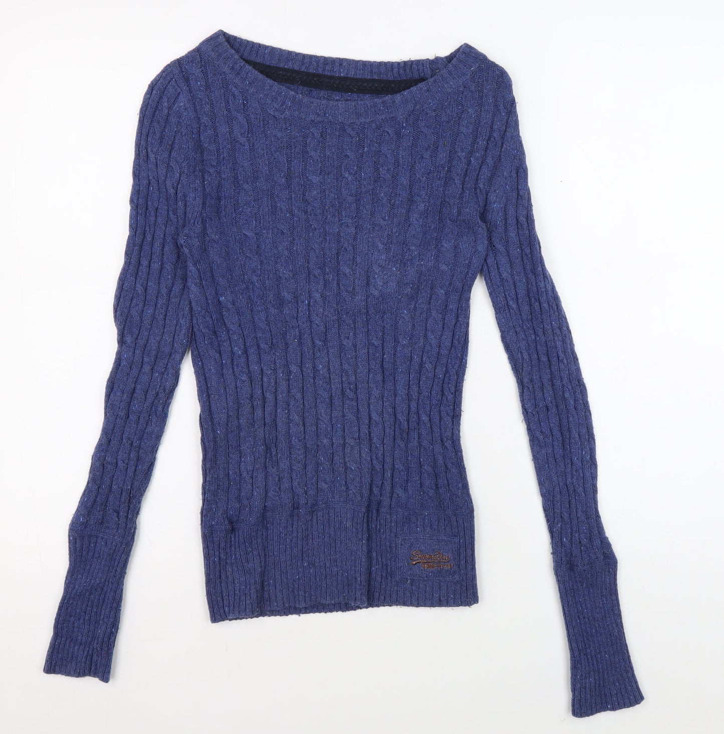 Superdry Women's Blue Cable-Knit Pullover Jumper XS