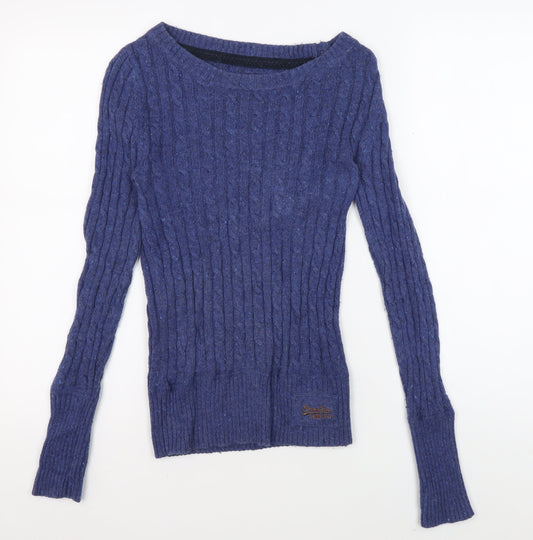 Superdry Women's Blue Cable-Knit Pullover Jumper XS