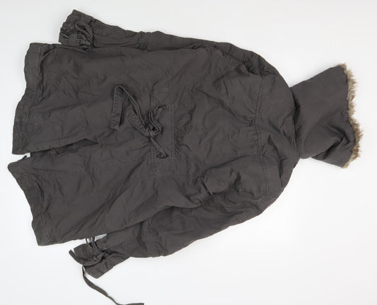 Dorothy Perkins Women's Grey Parka Size 16 with Fur Trim