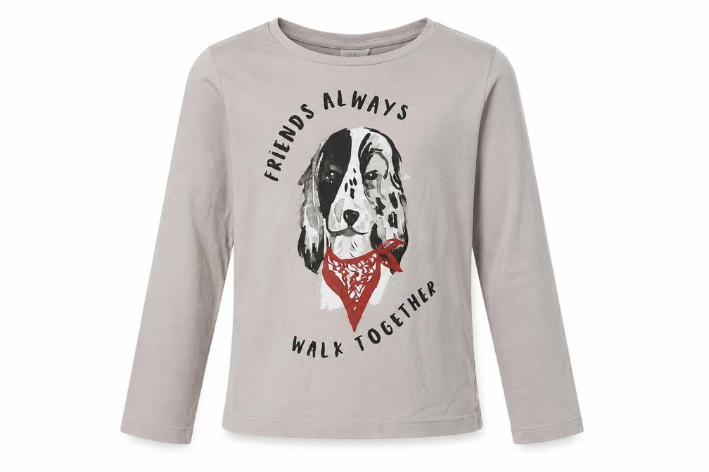 Front view of Zara girls’ grey dalmatians graphic long sleeve t-shirt, size 8