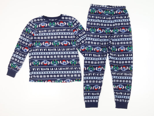 Disney Girls Blue Stitch Christmas Pyjama Set, 9-10 Years