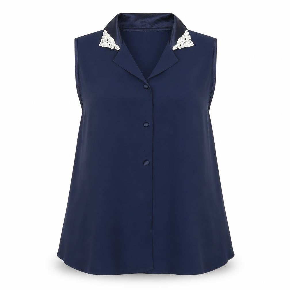 Marks and Spencer Women's Blue Embroidered Sleeveless Blouse