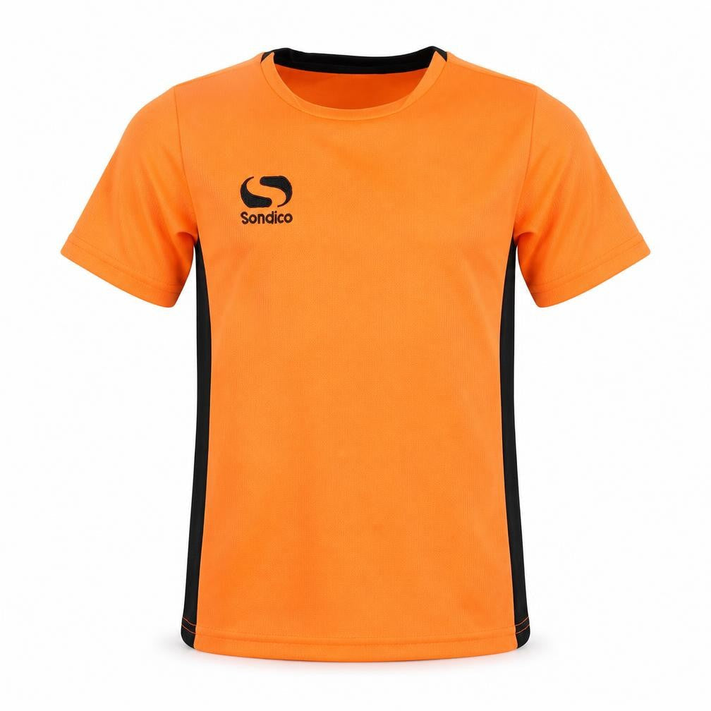 Front view of Sondico boys’ orange football t-shirt 7-8 years
