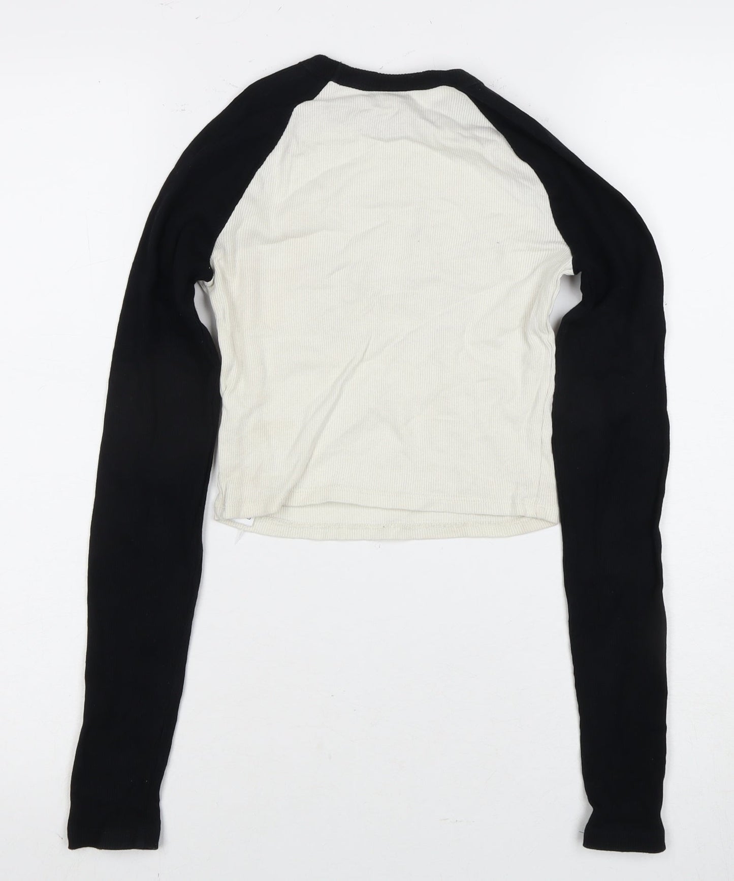 Bershka Women's Black & White Ringer T-Shirt, Size 8