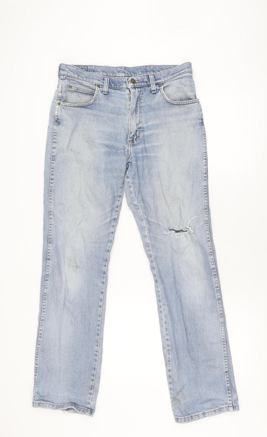 Wrangler Men's Regular Fit Light Blue Distressed Jeans