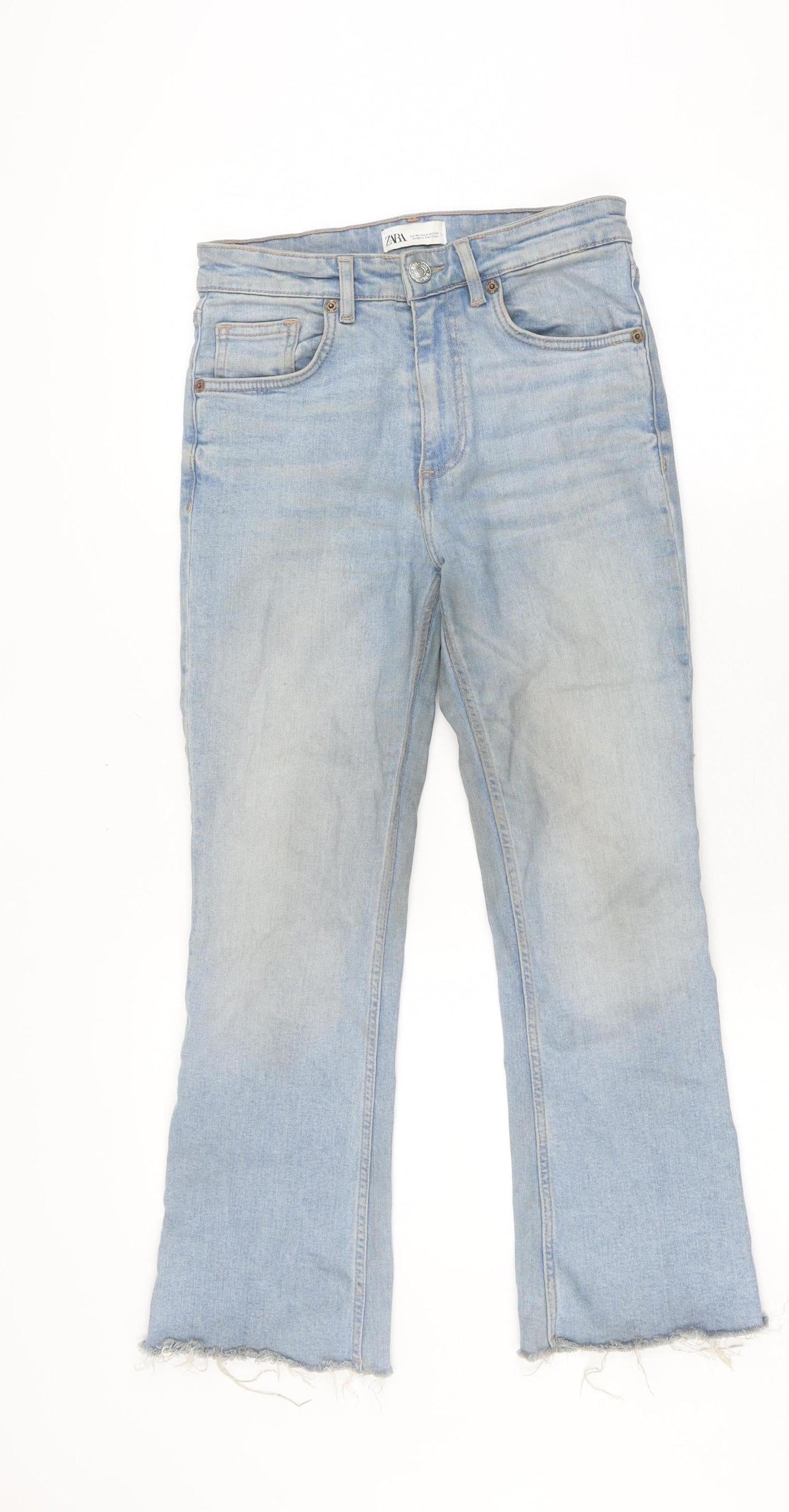 Zara Women's Blue Straight Jeans Size 8 with Fringe
