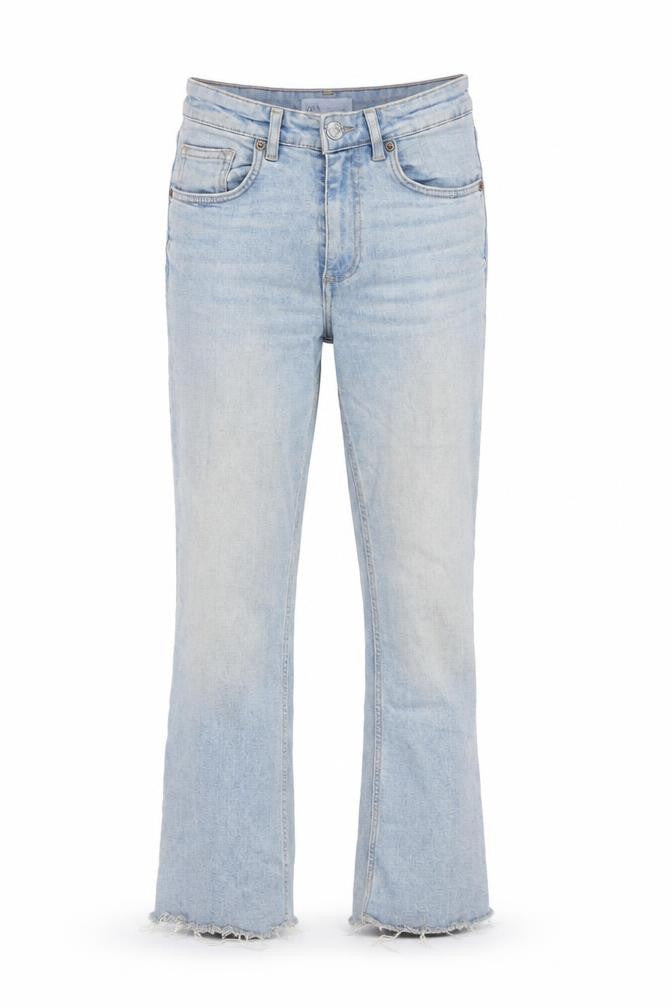 Zara Women's Blue Straight Jeans Size 8 with Fringe