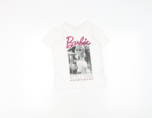 Barbie Girls White T-Shirt 7-8 Years, Graphic Print Jersey