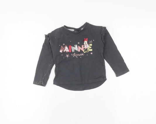 Disney at Primark Girls Black Minnie Mouse Long Sleeve T-Shirt 2-3 Years