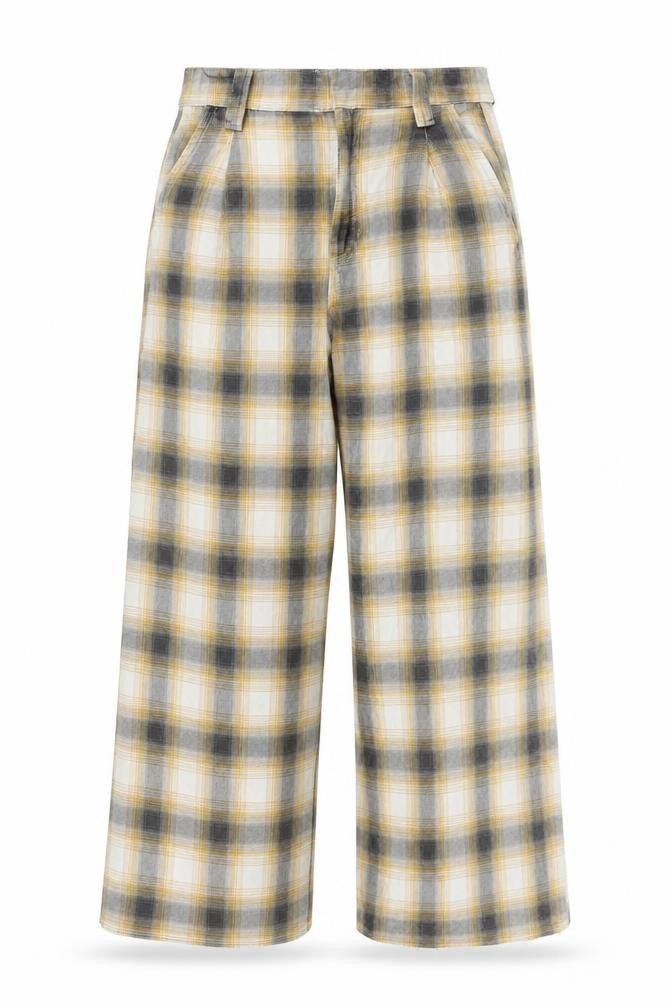 Front view of BDG Women's Multicoloured Plaid Trousers, size S, Flannel