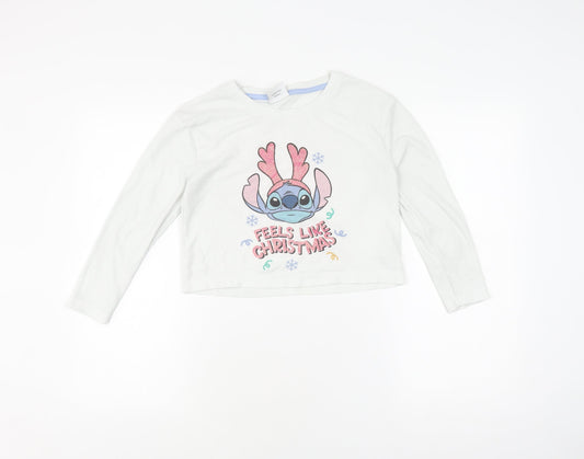 Disney Stitch Girls Pyjama Top White M - Christmas