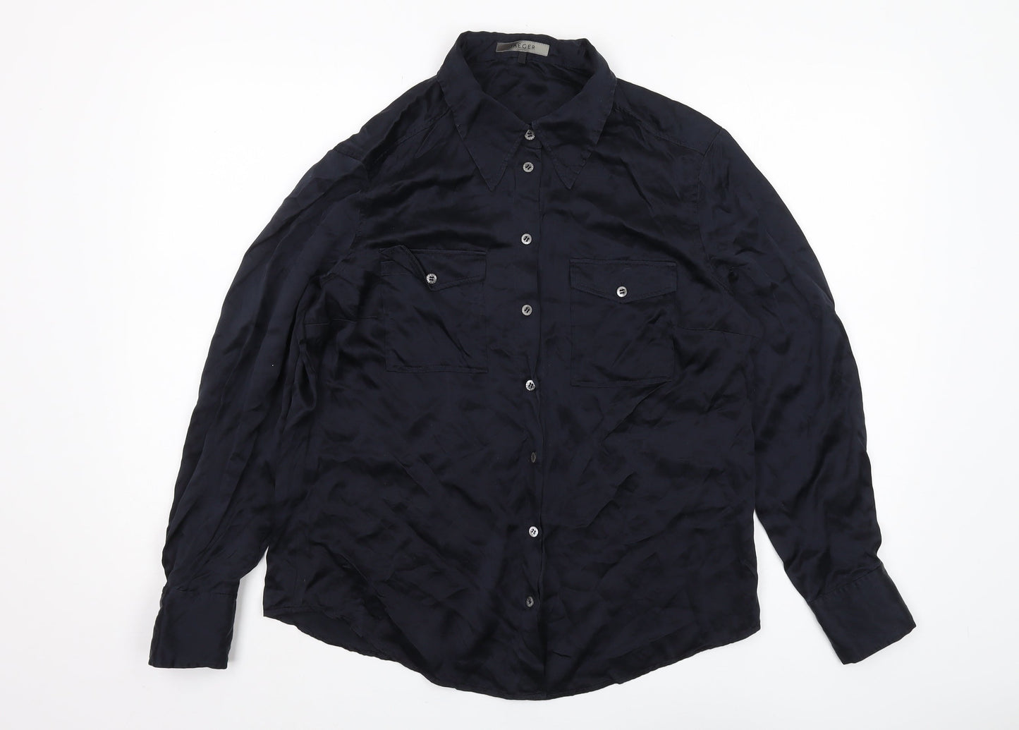 Jaeger Women's Black Silk Button-Up Shirt L