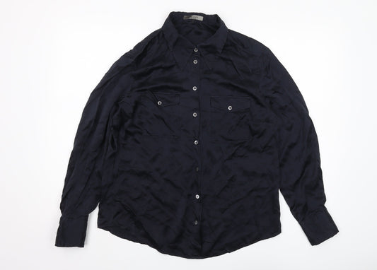 Jaeger Women's Black Silk Button-Up Shirt L