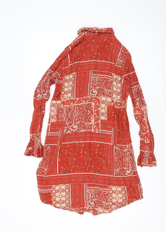 Polo Zone Women Red Tunic Button-Up Shirt M