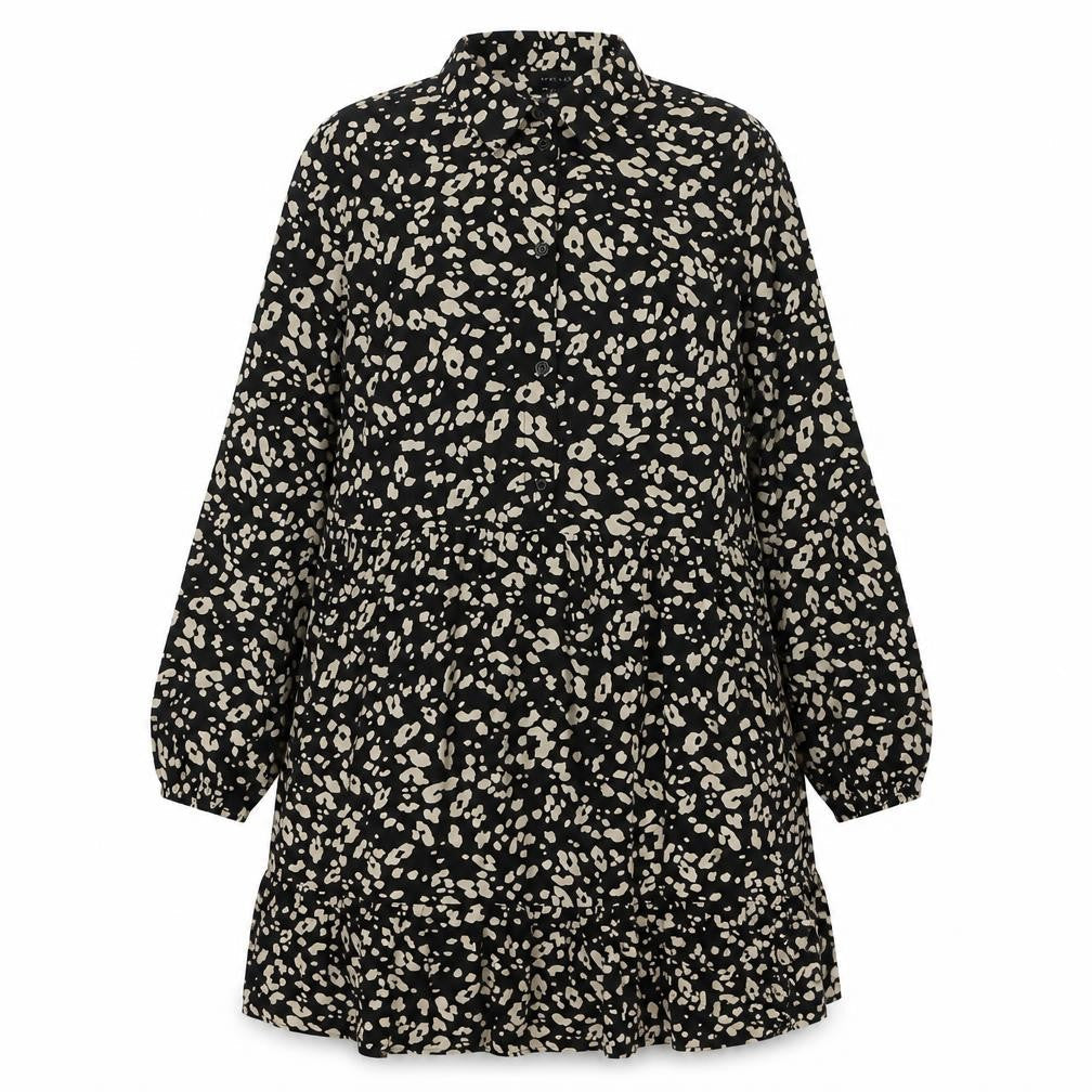 New Look Women's Black Animal Print Shirt Dress Size 14