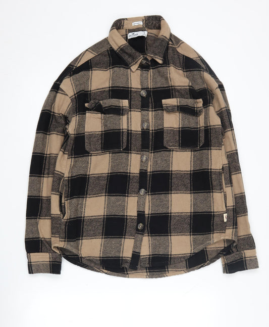 Hollister Unisex Beige Plaid Flannel Button-Up Shirt S