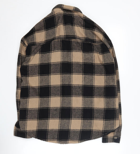 Hollister Unisex Beige Plaid Flannel Button-Up Shirt S