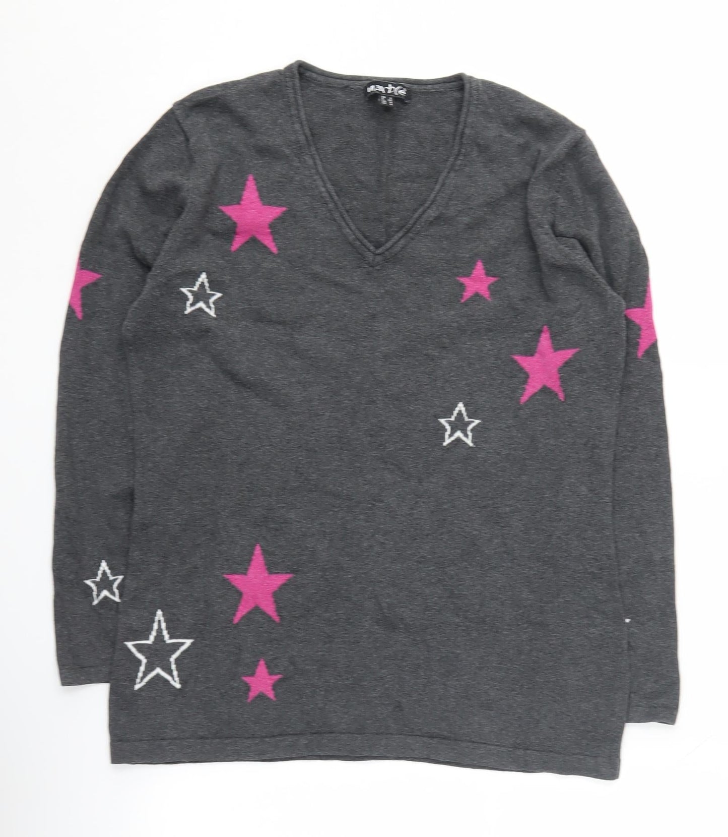 Marble Women's Grey V-Neck Star Pullover Jumper Size 12