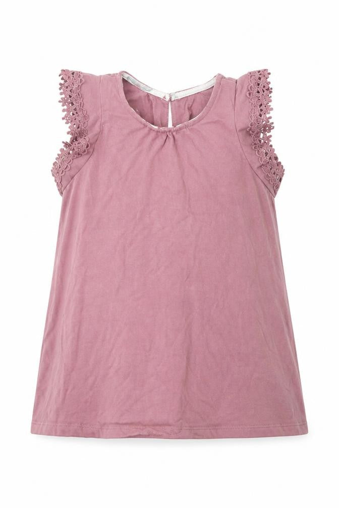 Front view of Tahari girls’ pink crochet sleeve blouse, 4-5 years