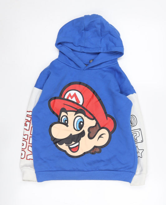 Super Mario Boys Blue Pullover Hoodie 7-8 Years Graphic Print